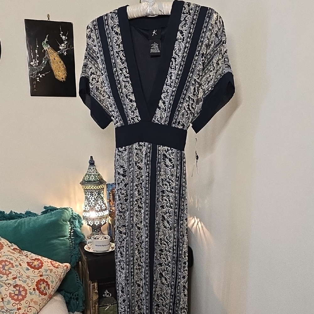 Elegant Navy and White Batik Dress
